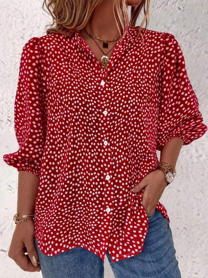 Women's Three Quarter Sleeve Shirt Spring/Fall Polka Dots Daily Going Out Casual Top Red