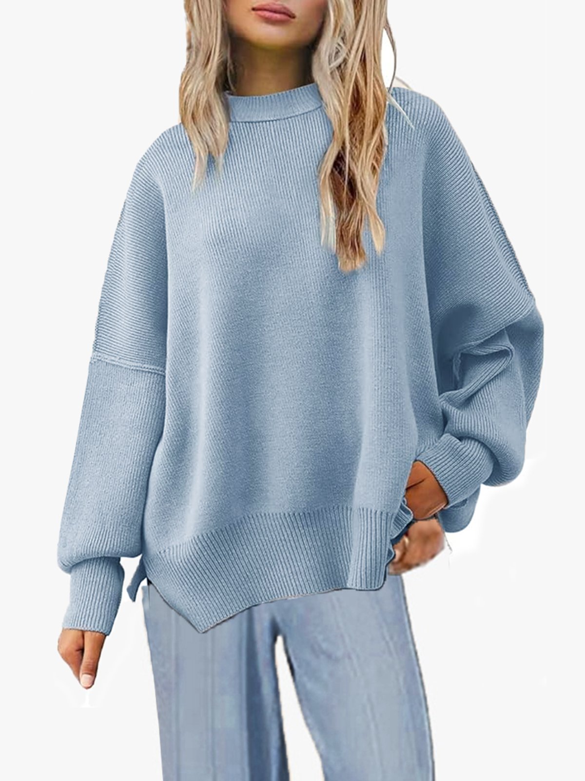 Women's Winter Plain Casual Long Sleeve Crew Neck Sweater