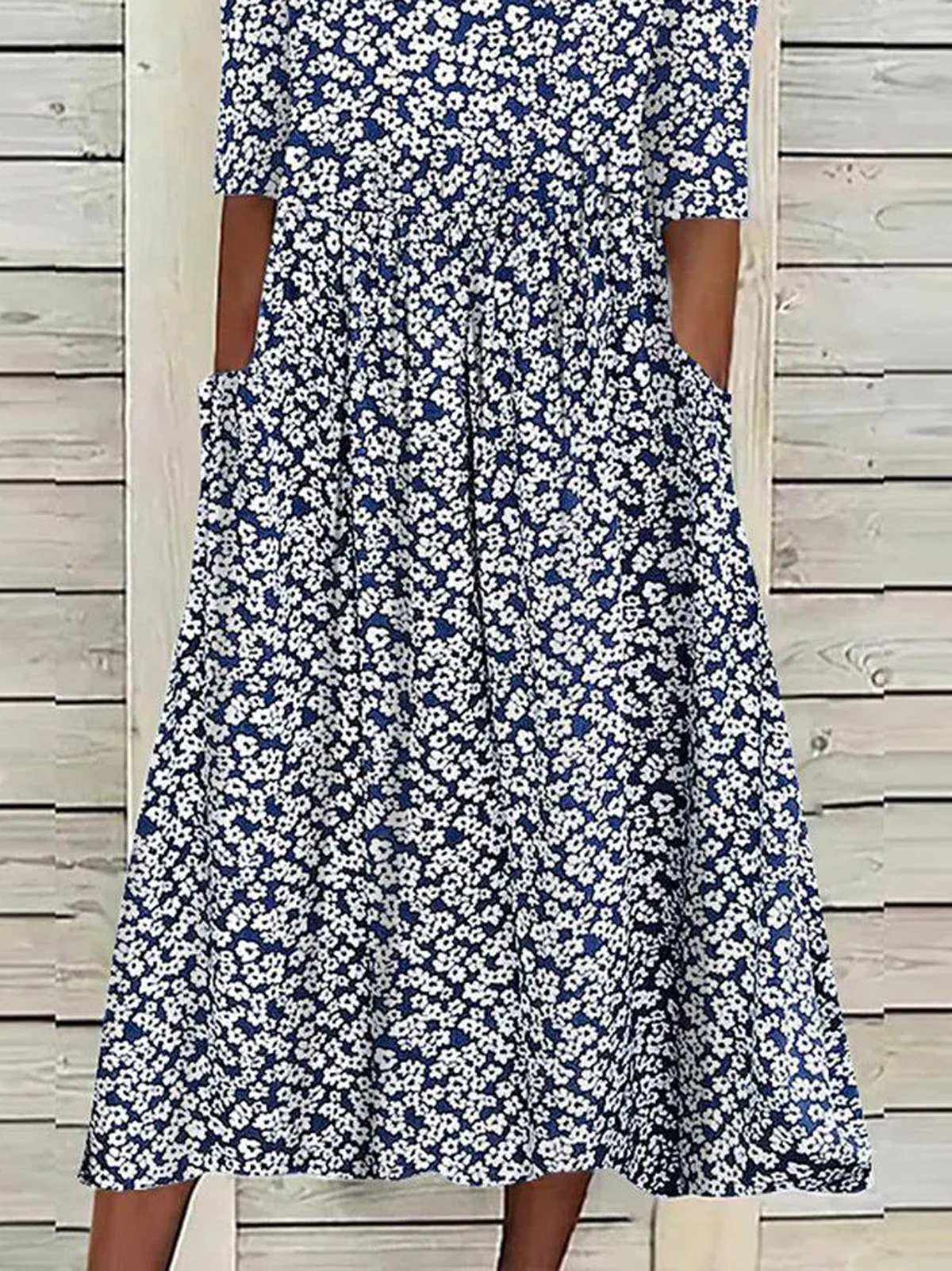 Women's Half Sleeve Summer Ditsy Floral Dress Crew Neck Daily Going Out Casual Midi H-Line Blue