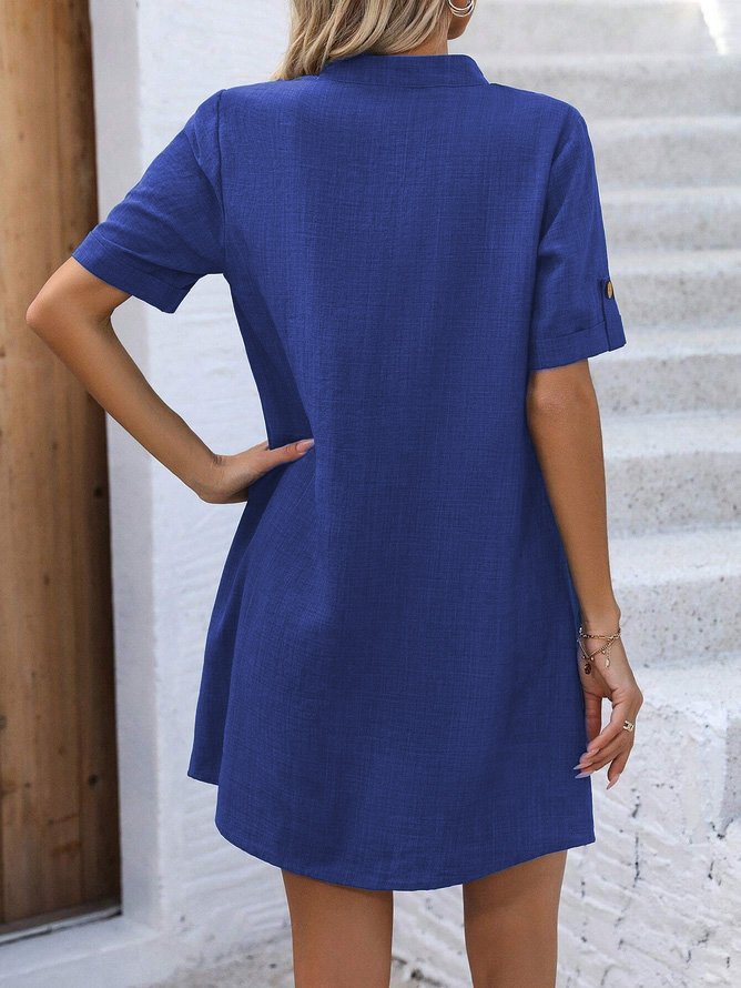 Women's Short Sleeve Summer Plain Buckle Dress V Neck Daily Going Out Casual Mini H-Line