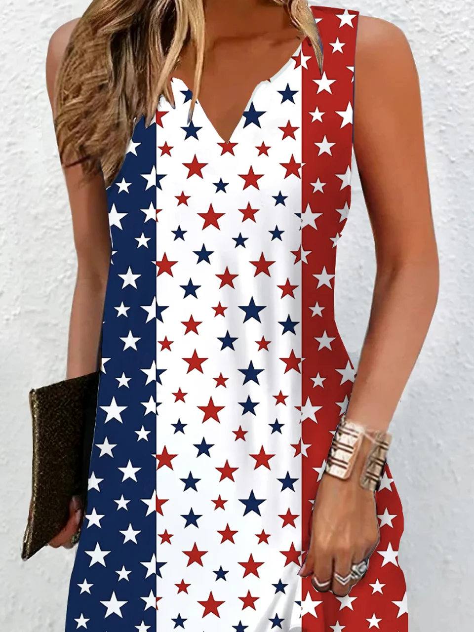 Women's Sleeveless Summer Independence Day (Flag) V Neck Daily Going Out Casual Maxi H-Line Multicolor Dress