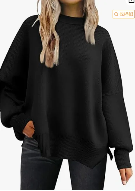 Women's Winter Plain Casual Long Sleeve Crew Neck Sweater