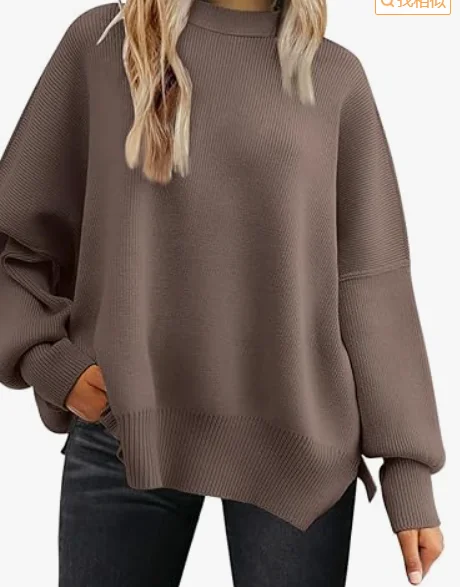 Women's Winter Plain Casual Long Sleeve Crew Neck Sweater