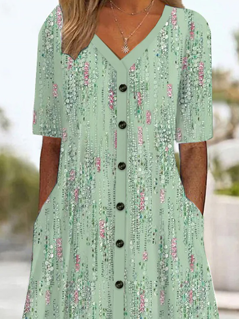 Women's Short Sleeve Summer Floral Dress V Neck Daily Going Out Casual Midi A-Line Green