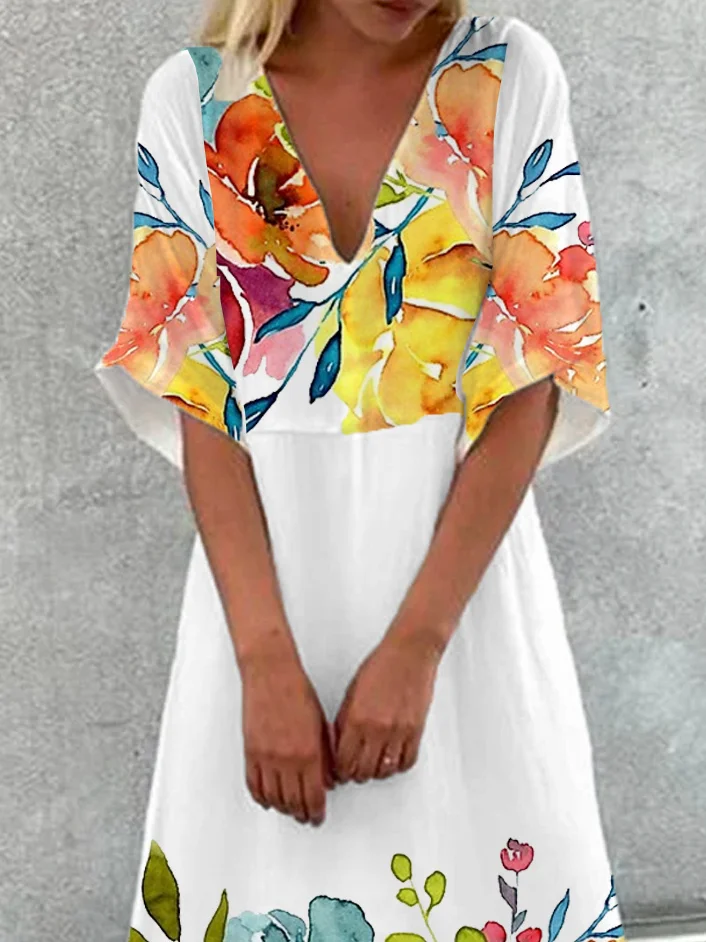 Women's Short Sleeve Summer Floral Dress V Neck Daily Going Out Vacation Maxi A-Line