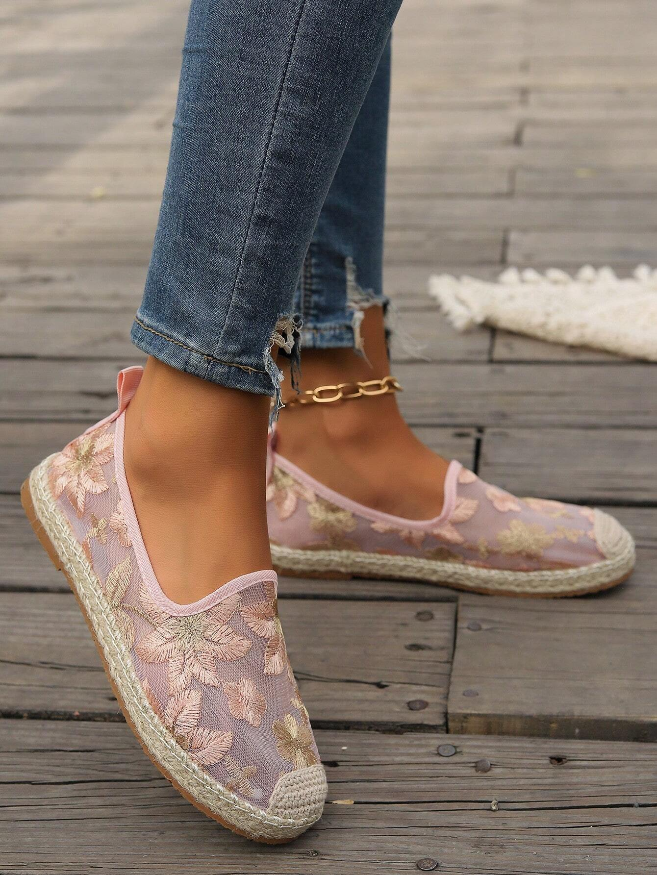 Mesh Floral Wedge Heel All Season Shallow Shoes