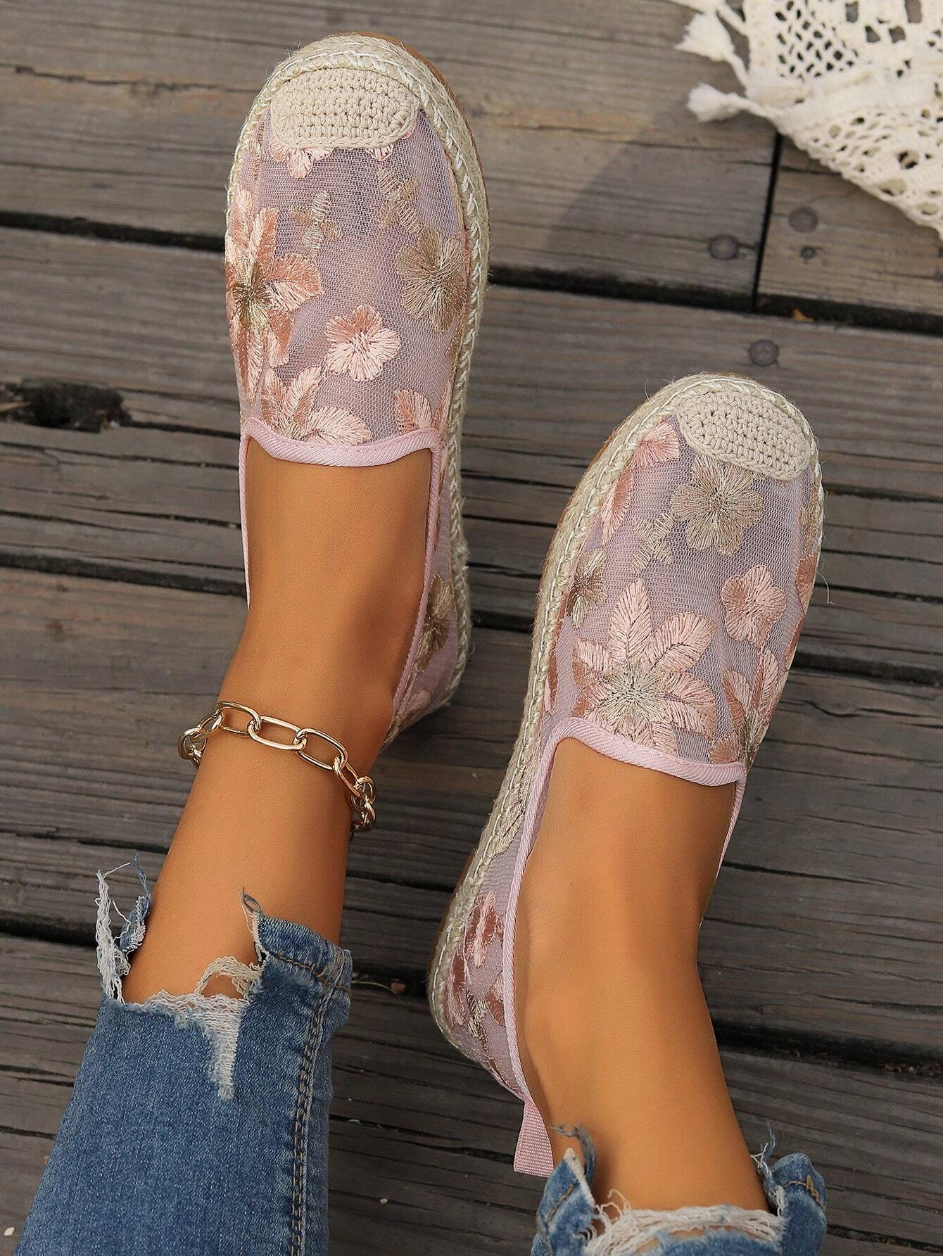 Mesh Floral Wedge Heel All Season Shallow Shoes