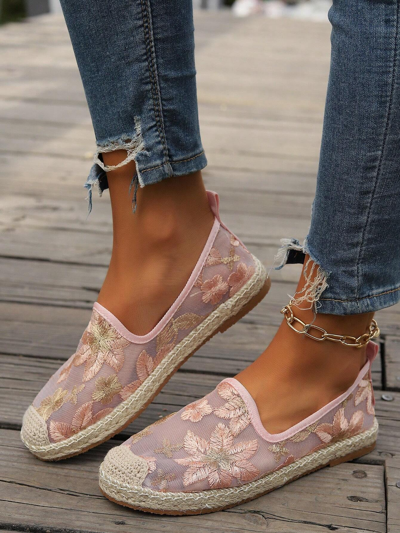 Mesh Floral Wedge Heel All Season Shallow Shoes