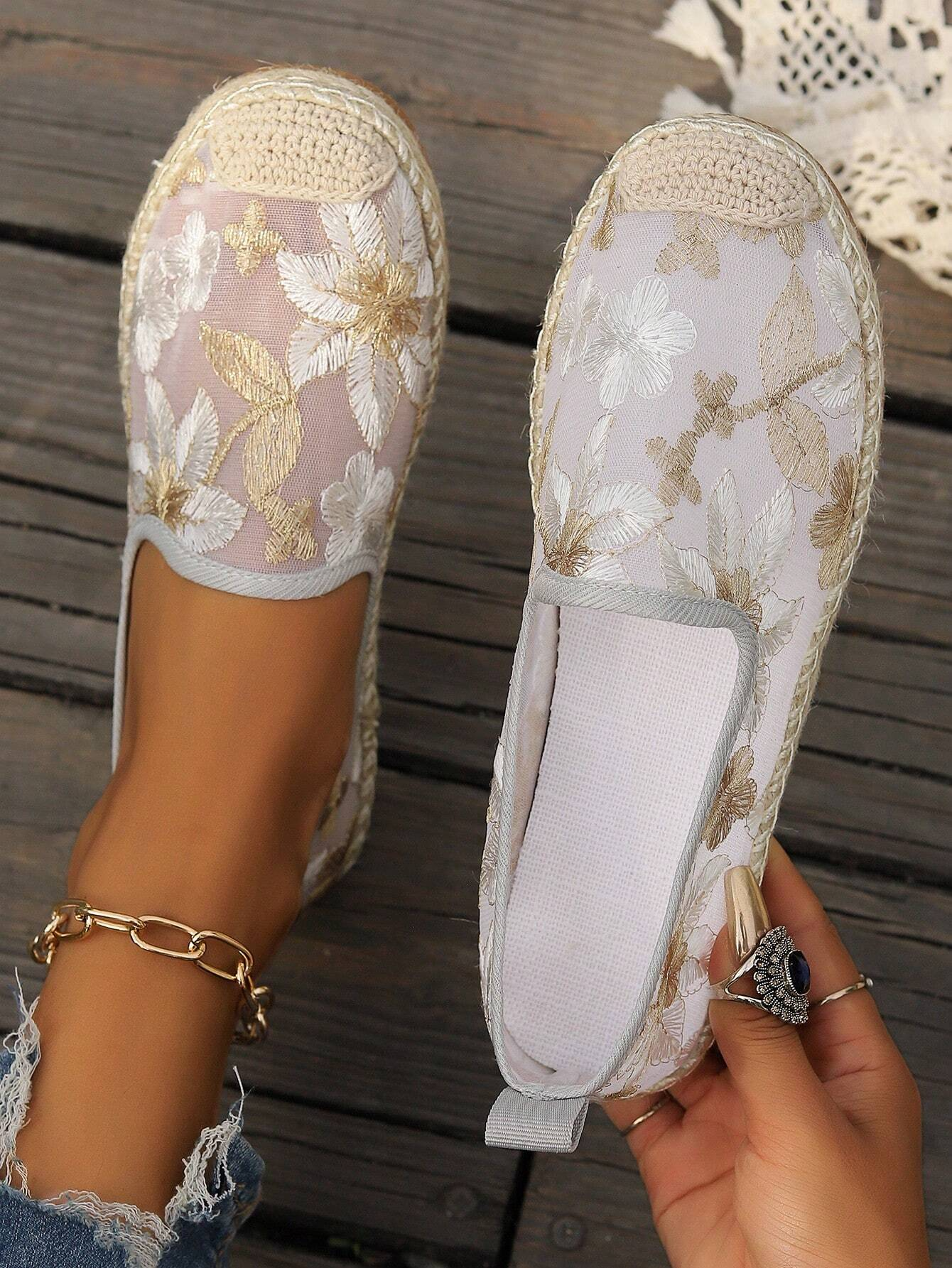 Mesh Floral Wedge Heel All Season Shallow Shoes