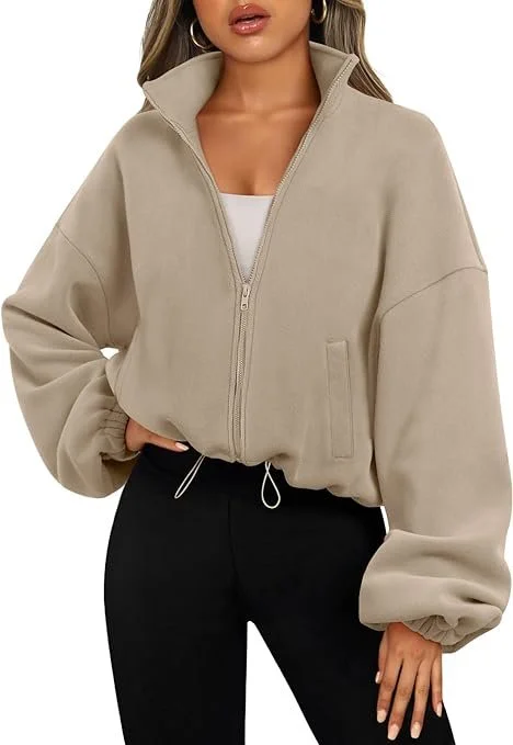 Women's Winter Outerwear Casual Plain Half Sleeve Stand Collar Fleece Coat