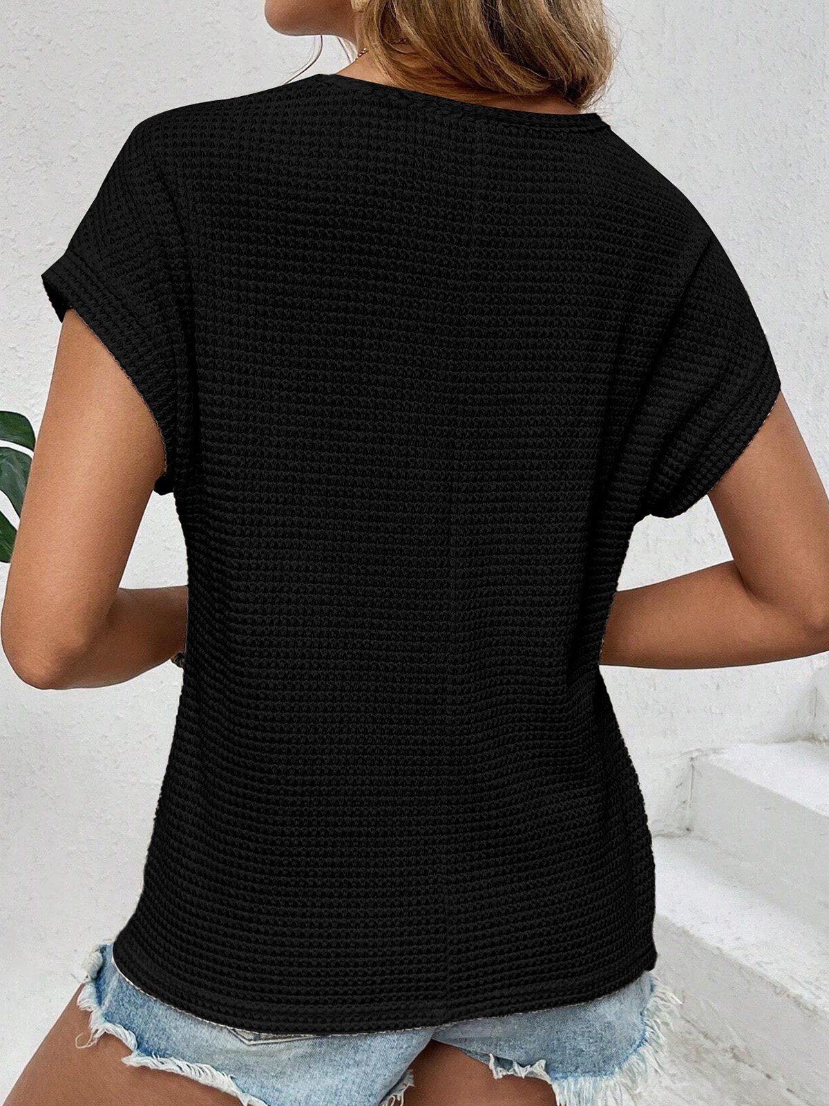 Women Plain Short Sleeve Blouse Summer Crew Neck Daily Casual Top