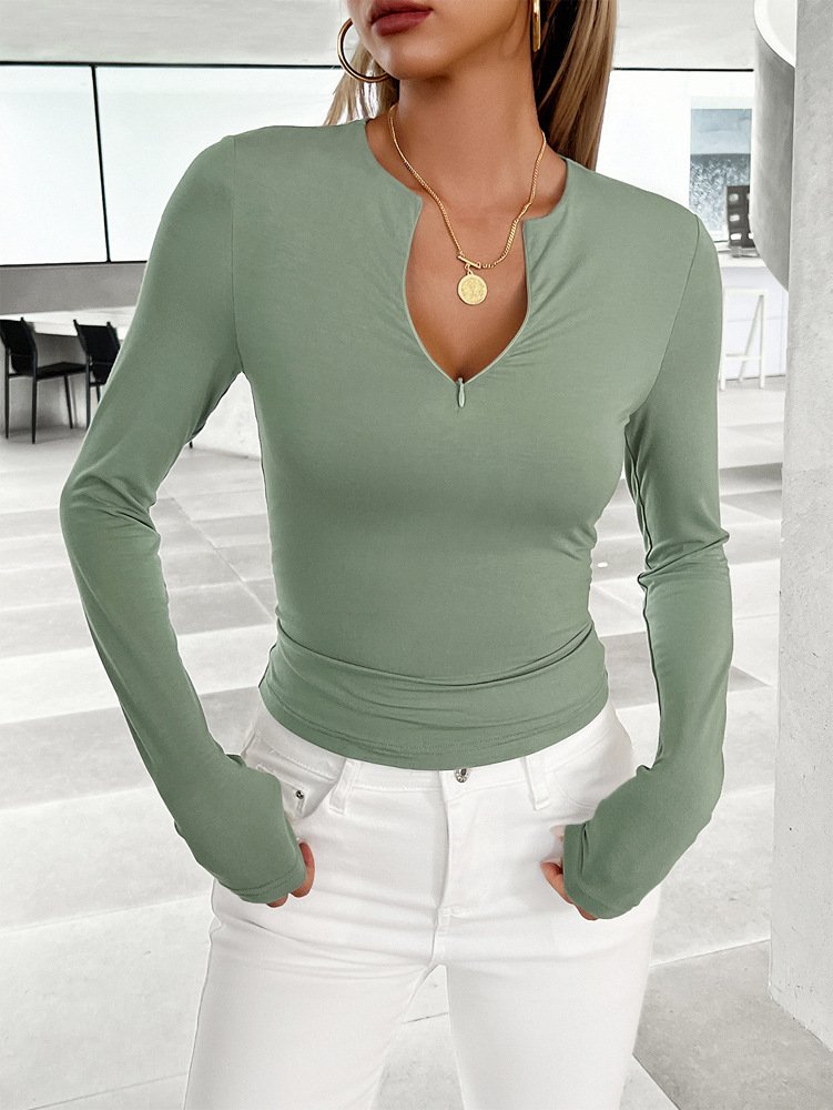 Women's Long Sleeve Tee T-shirt Spring/Fall Plain V Neck Daily Going Out Casual Top