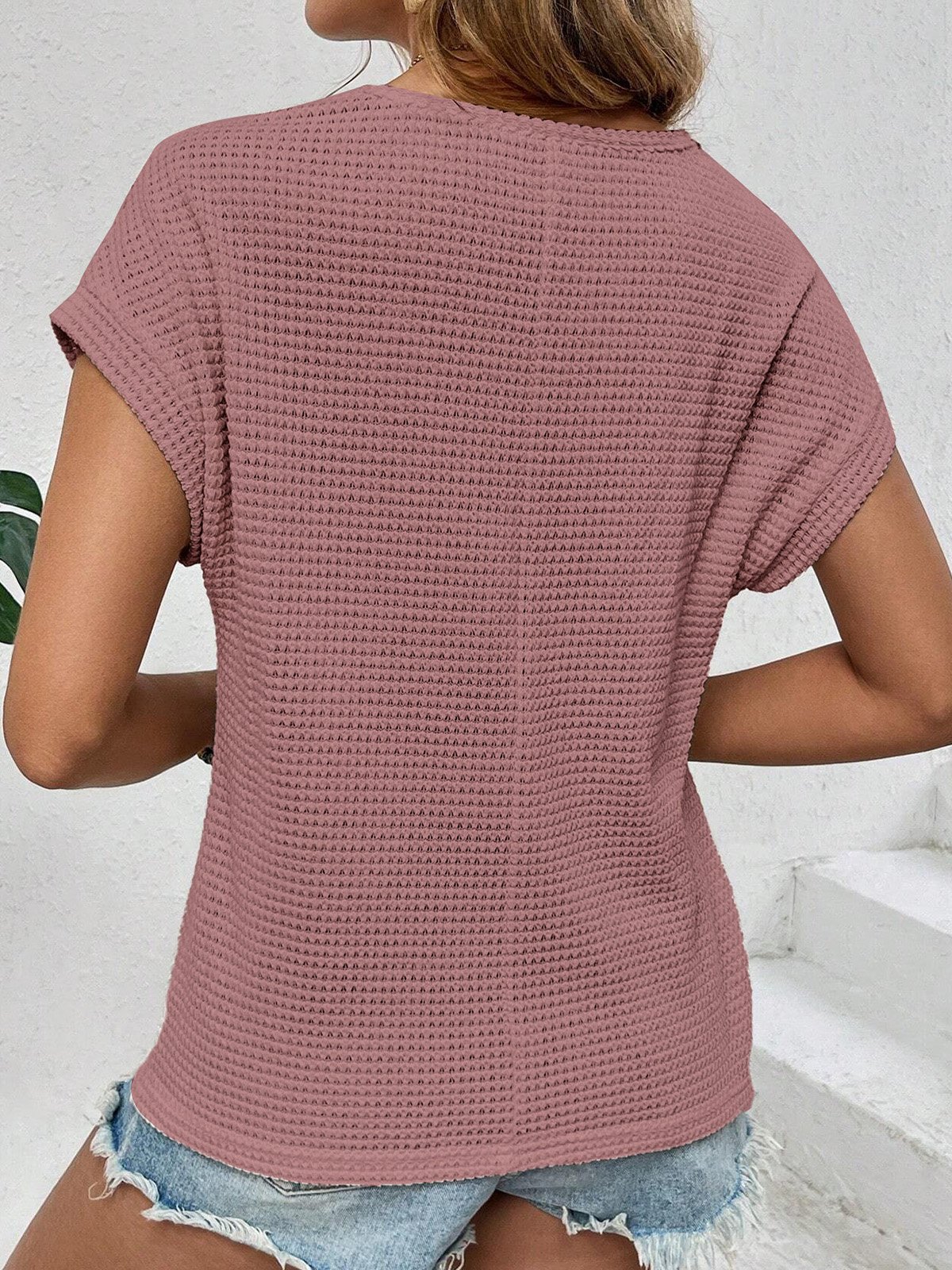 Women Plain Short Sleeve Blouse Summer Crew Neck Daily Casual Top