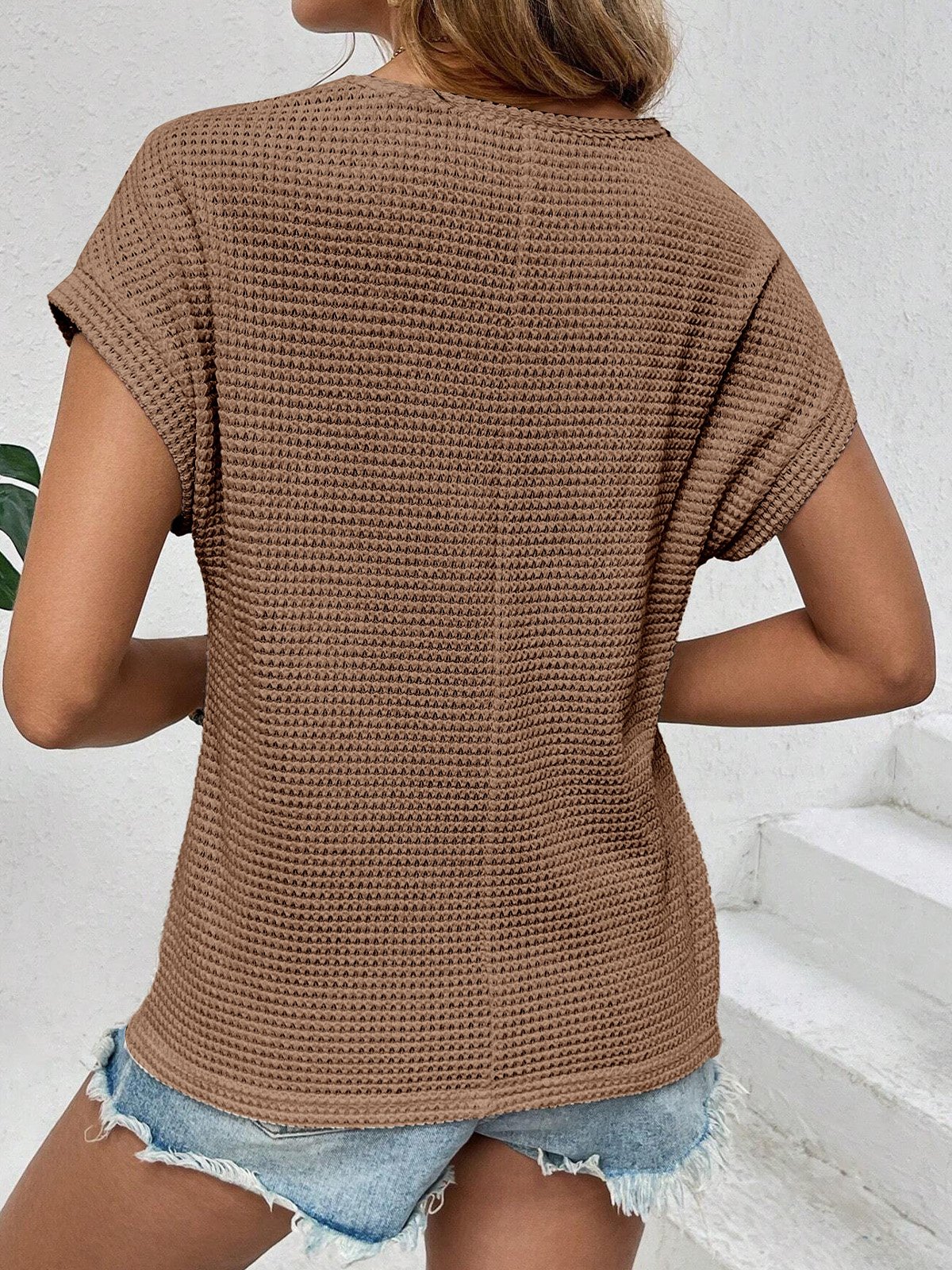 Women Plain Short Sleeve Blouse Summer Crew Neck Daily Casual Top