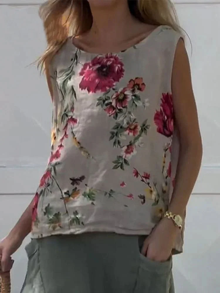 Women's Sleeveless Tank Top Camisole Summer Floral Crew Neck Daily Going Out Casual Top As Picture