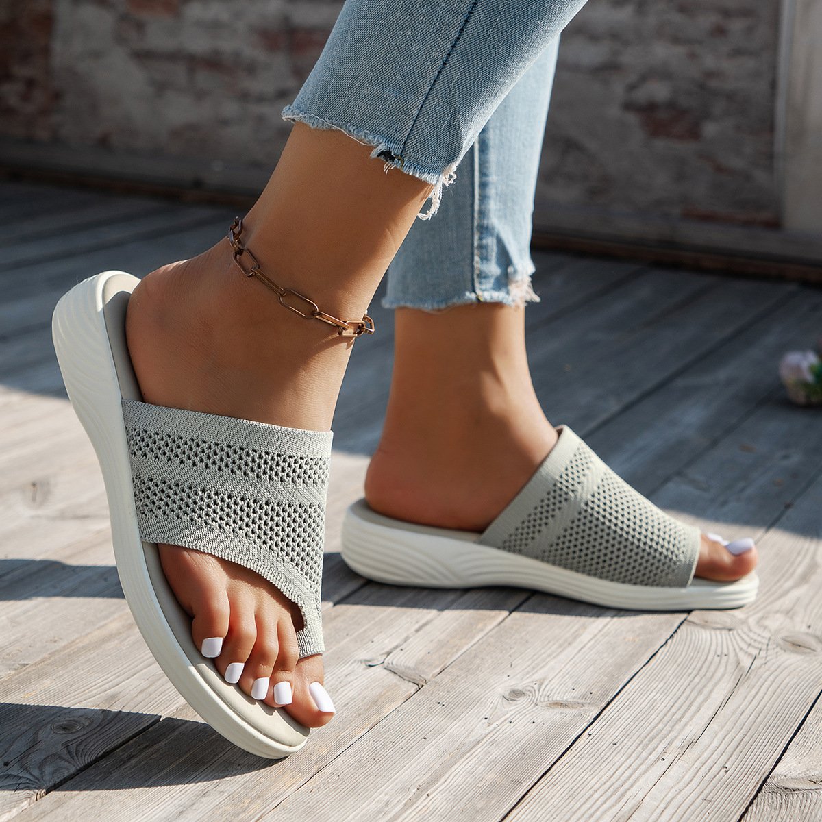 Casual Mesh Fabric Summer Plain Slide Sandals