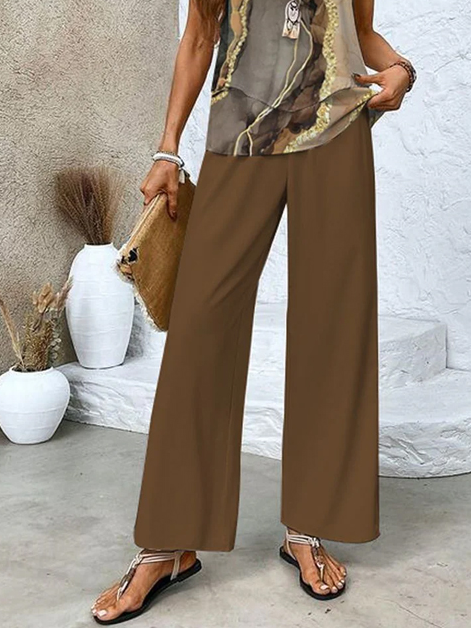 Women's Abstract Daily Going Out Two Piece Set Sleeveless Casual Summer Top With Pants Matching Set Brown