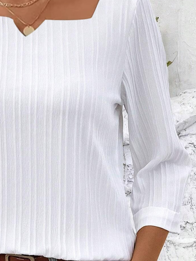 Women's Three Quarter Sleeve Blouse Spring/Fall Plain Notched Daily Going Out Simple Top White