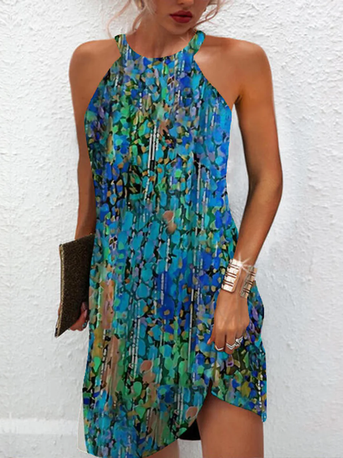 Women's Sleeveless Summer Abstract Dress Halter Daily Going Out Casual Mini H-Line Multicolor