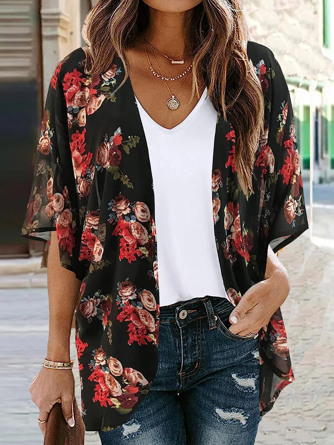 Women's Spring/Fall Outerwear Casual Floral Shawl Jacket