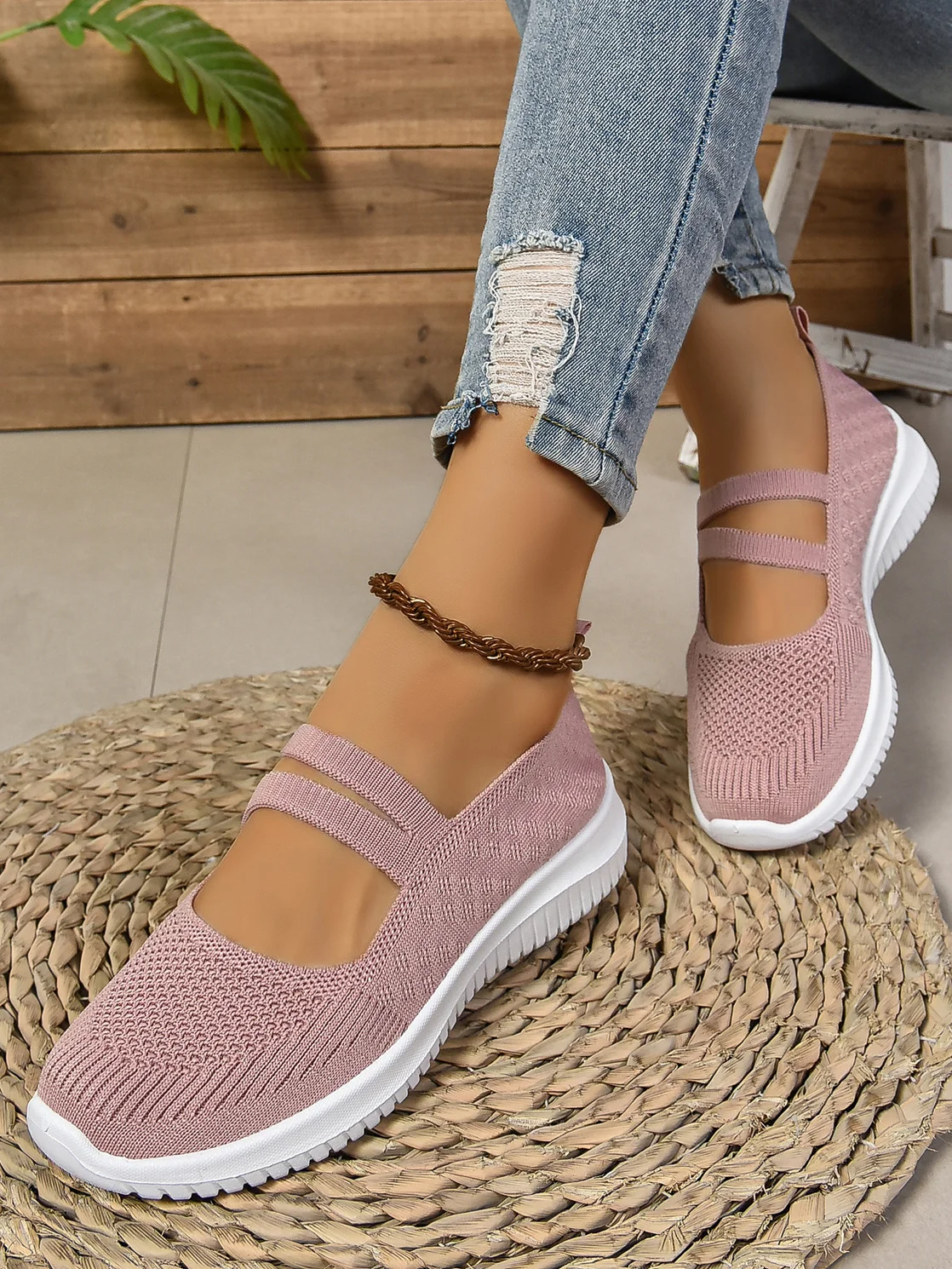 Casual Plain Mesh Fabric Wedge Heel Shallow Shoes