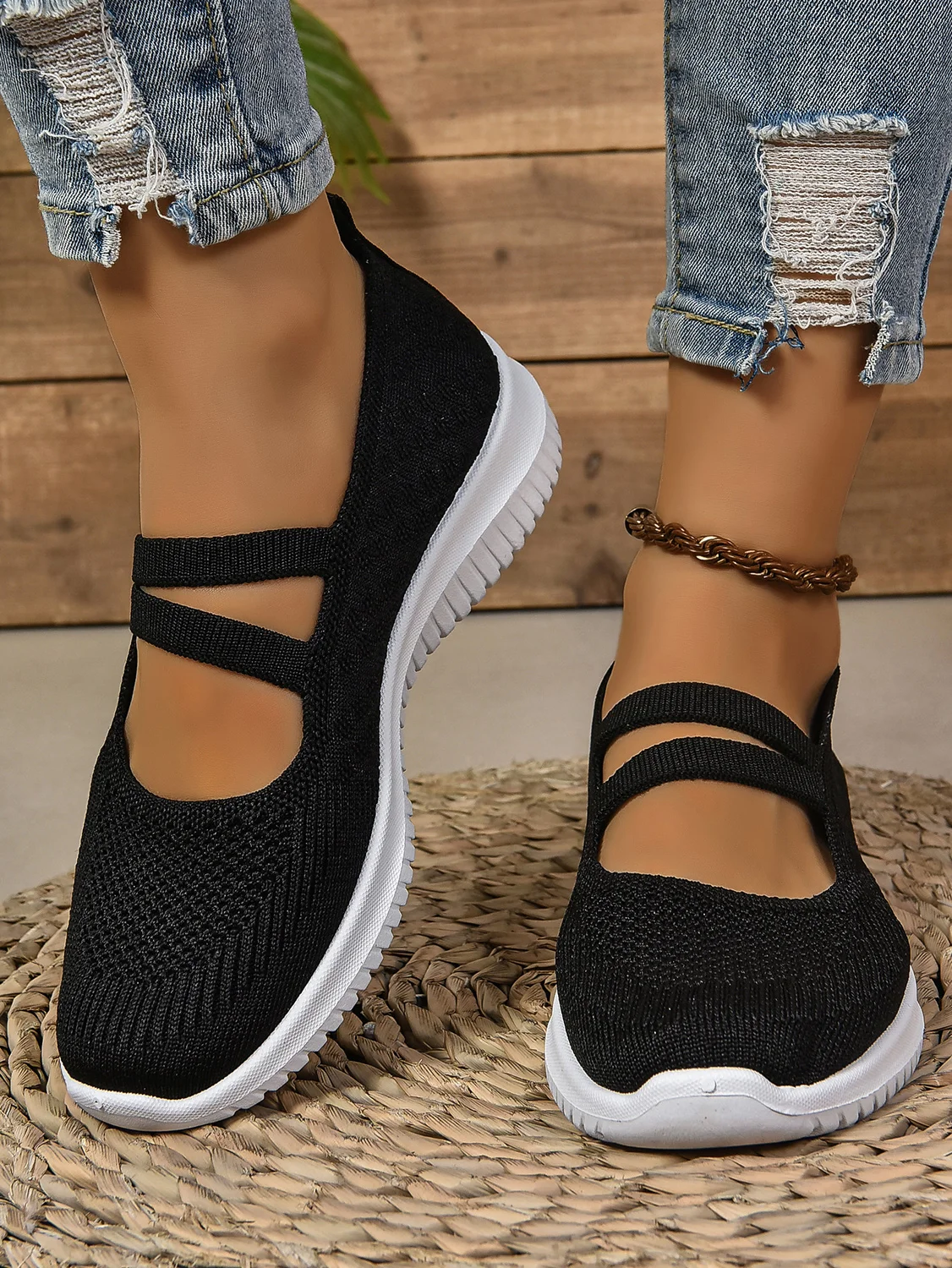 Casual Plain Mesh Fabric Wedge Heel Shallow Shoes