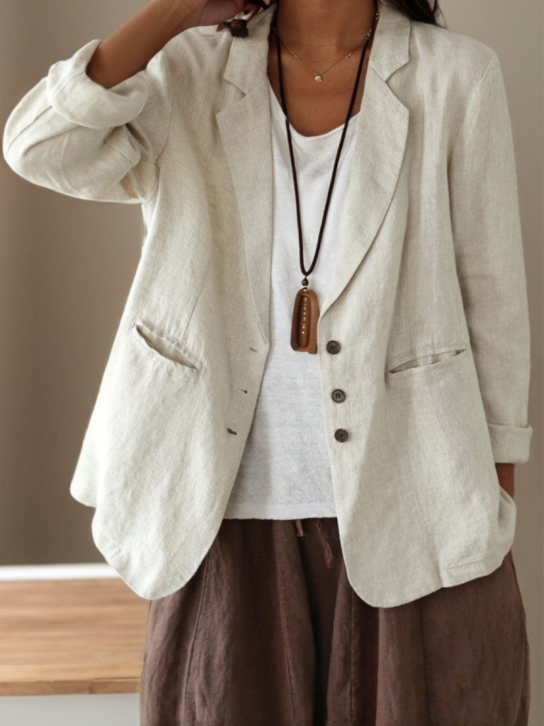 Shawl Collar Loose Casual Cotton And Linen Blazer