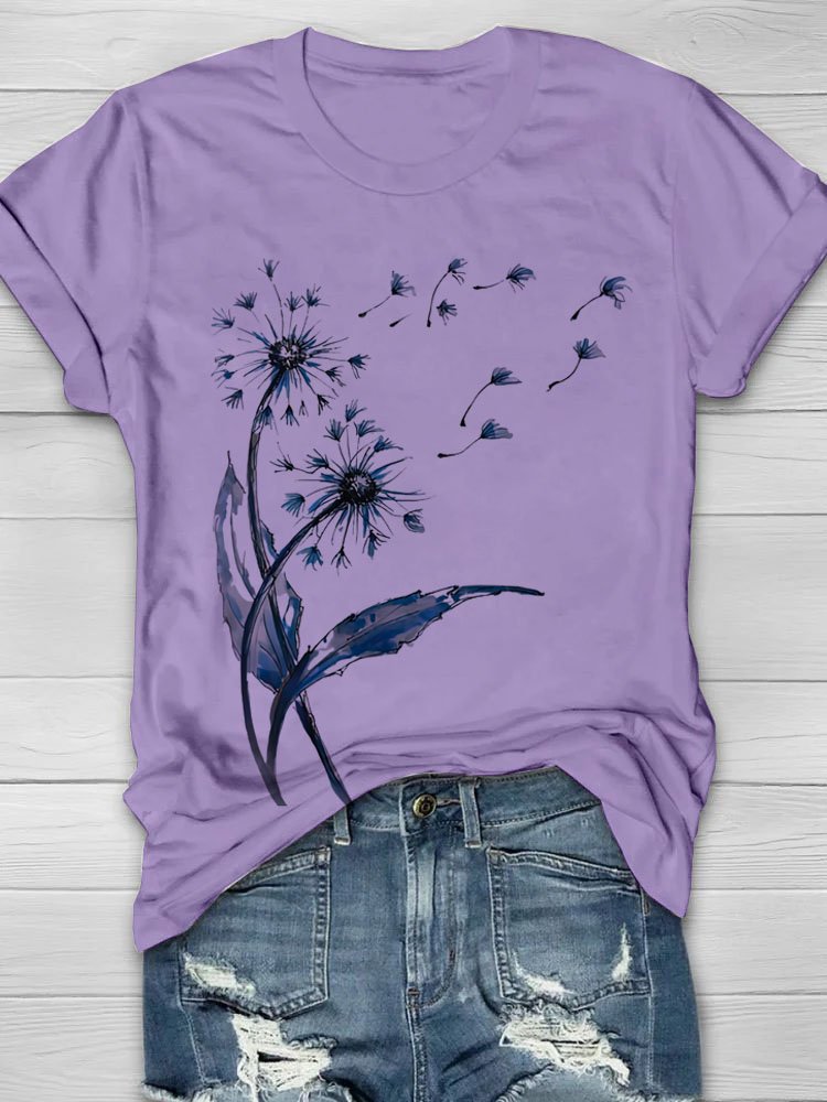 Women Dandelion Short Sleeve Tee T-shirt Crew Neck Casual Summer Top