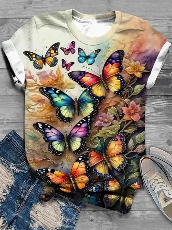 Women's Floral Short Sleeve Tee T-shirt Crew Neck Casual Summer Top