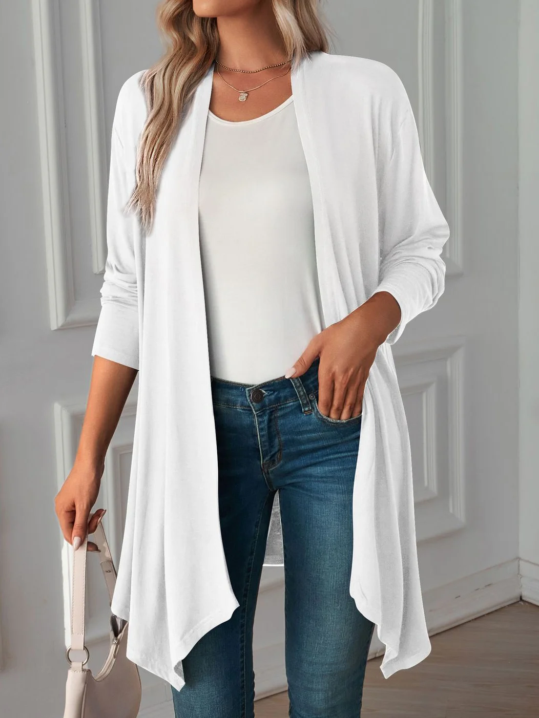 Knitted Casual Plain Kimono