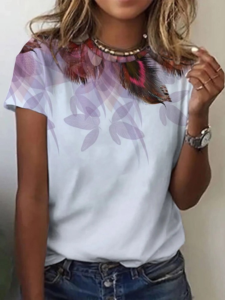 Women's Peacock Short Sleeve Tee T-shirt Crew Neck Casual Summer Top