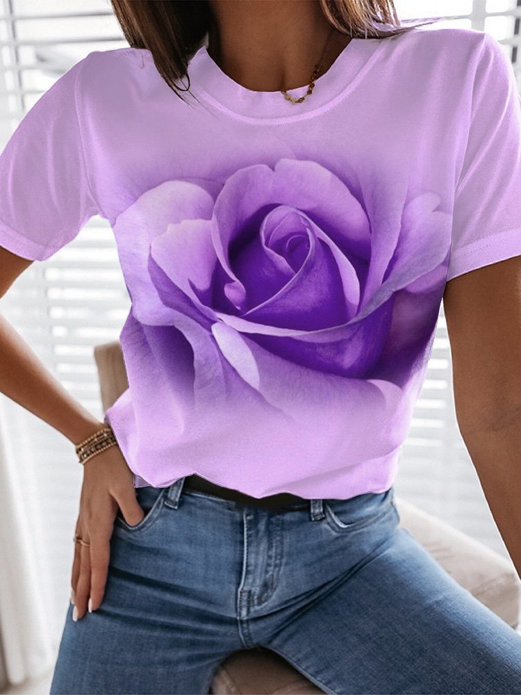 Women's Short Sleeve Tee T-shirt Summer Floral Jersey Crew Neck Daily Going Out Casual Top Color1