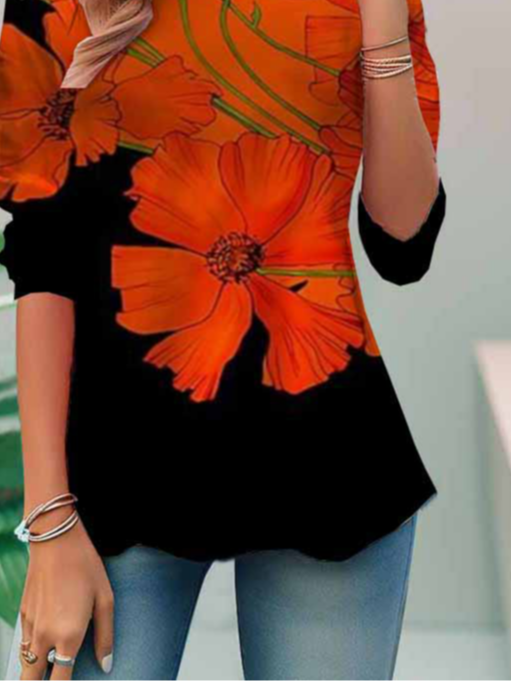 Women's Long Sleeve Tee T-shirt Spring/Fall Floral Jersey Crew Neck Daily Going Out Casual Top