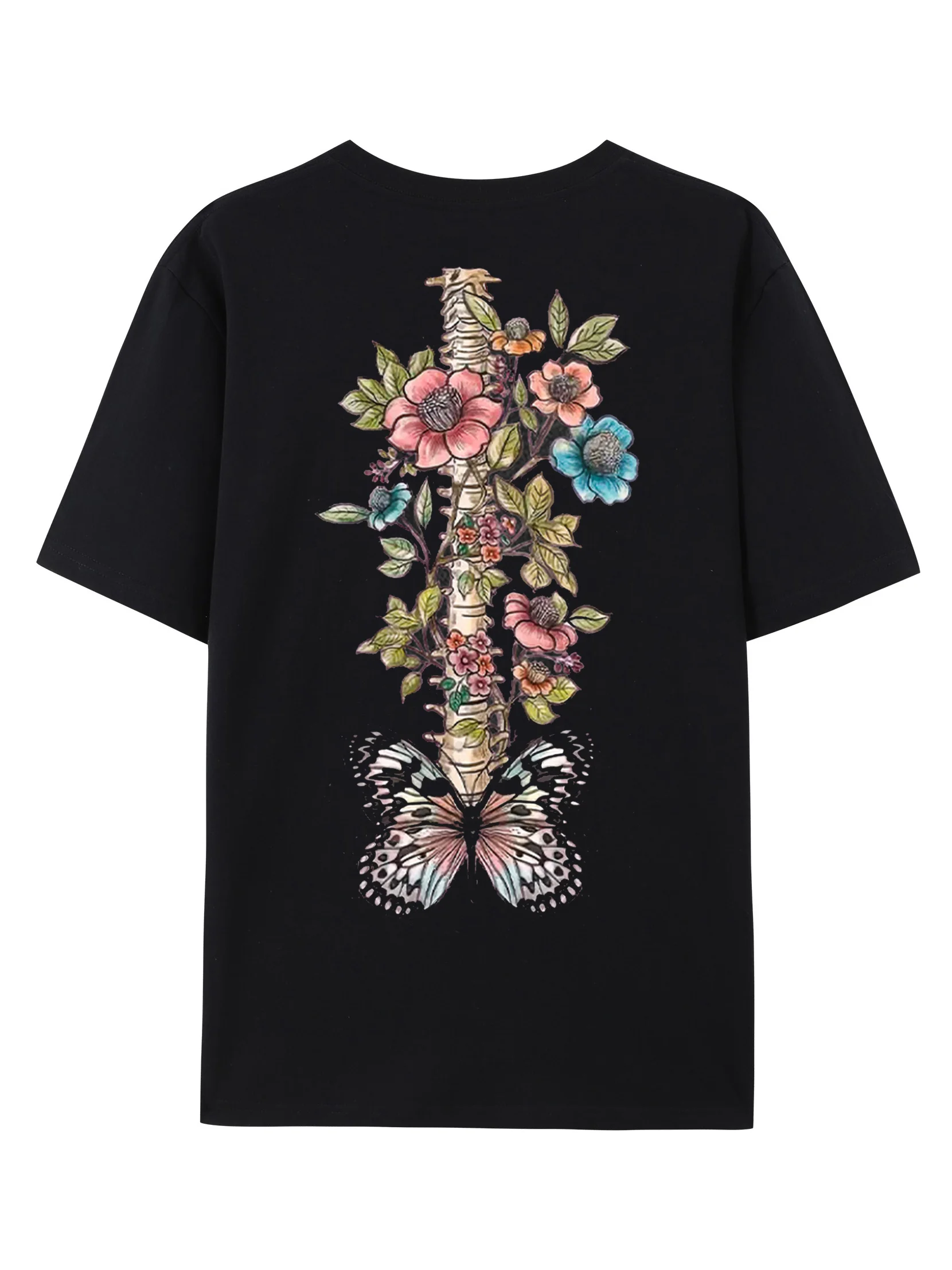 Women's Short Sleeve Tee T-shirt Summer Floral Printing Cotton Crew Neck Daily Going Out Casual Top Black