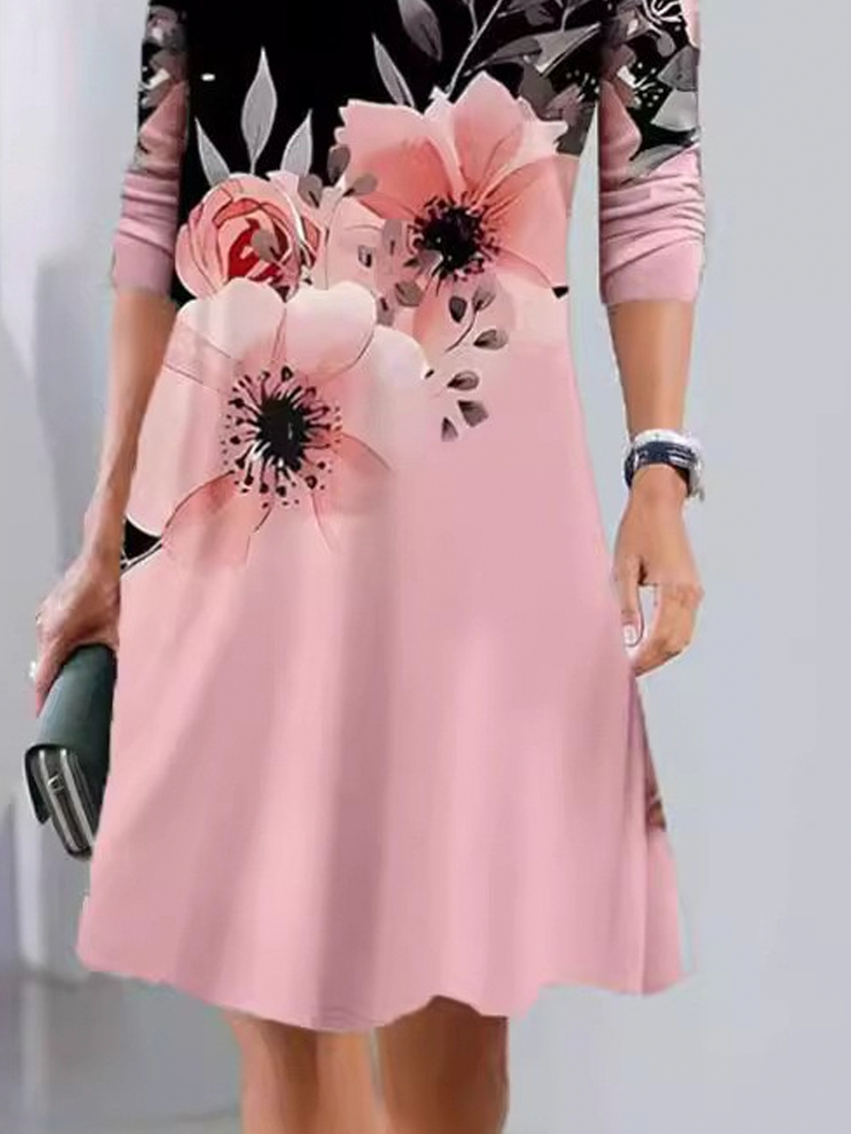 Women's Long Sleeve Spring/Fall Floral Dress Crew Neck Daily Going Out Casual Midi A-Line Mock Two-Piece