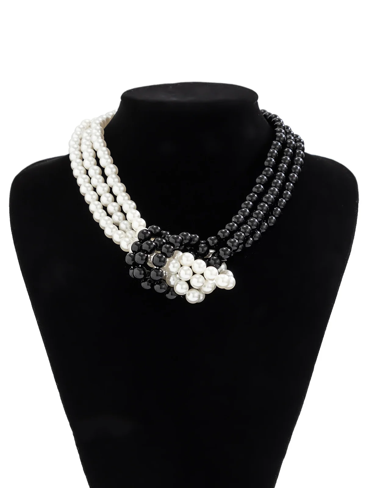 Elegant Color-block Faux Pearl Bead Multi-layer Necklace