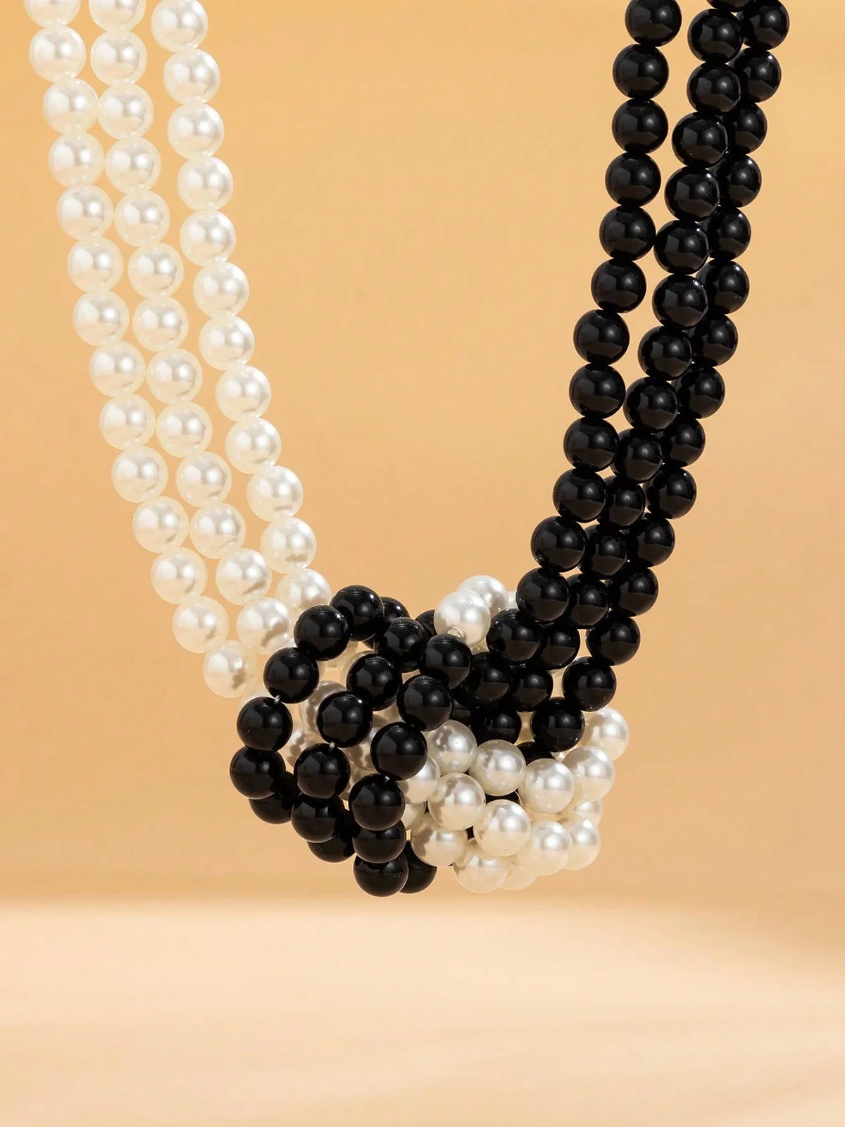 Elegant Color-block Faux Pearl Bead Multi-layer Necklace