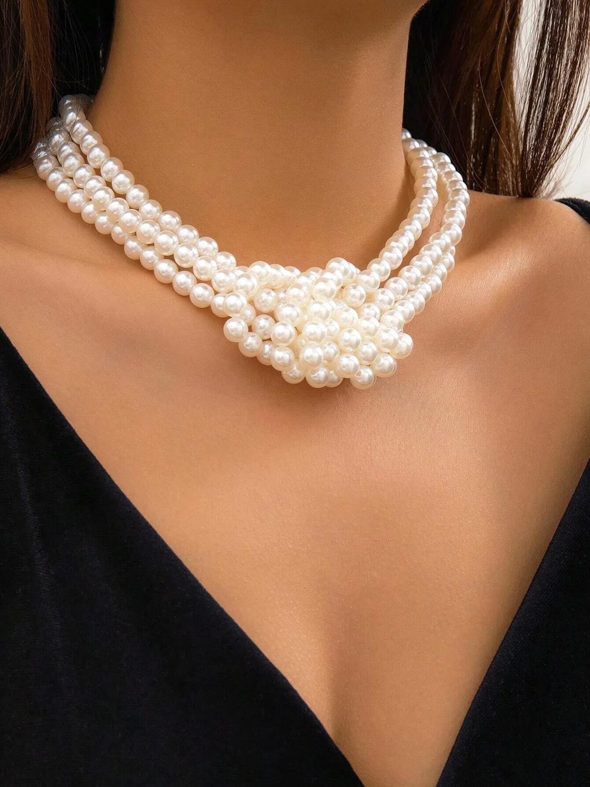 Elegant Color-block Faux Pearl Bead Multi-layer Necklace