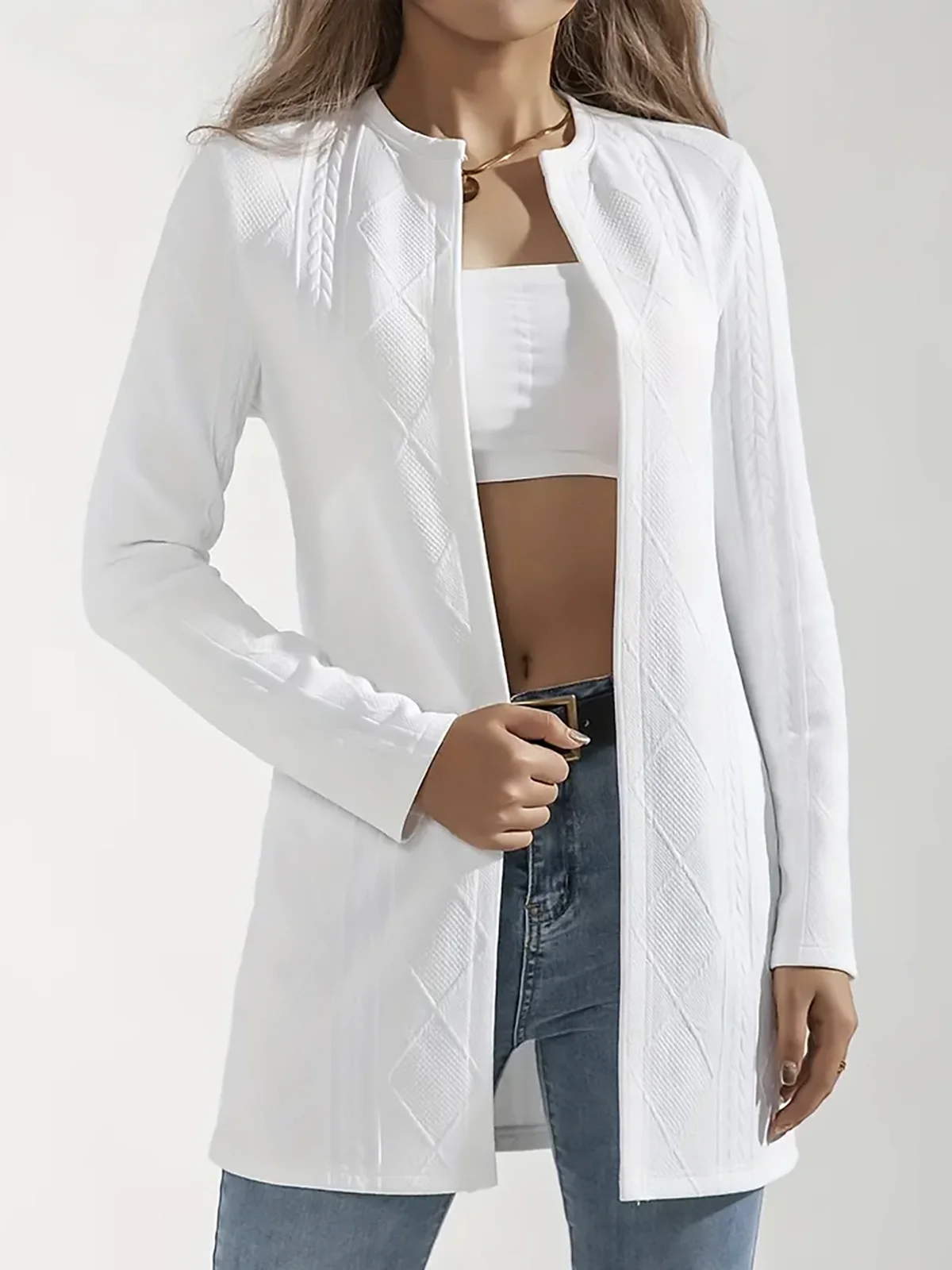 Women's Spring/Fall Outerwear Casual Jacquard Plain Long Sleeve Jacket