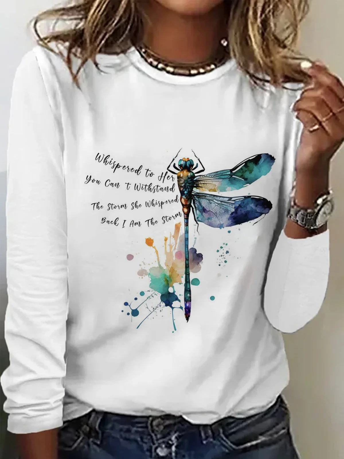 Women's Long Sleeve Tee T-shirt Spring/Fall Text Letters Cotton Crew Neck Daily Going Out Casual Top