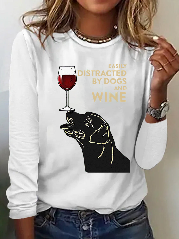 Women's Long Sleeve Tee T-shirt Spring/Fall Dog Cotton Crew Neck Daily Going Out Casual Top