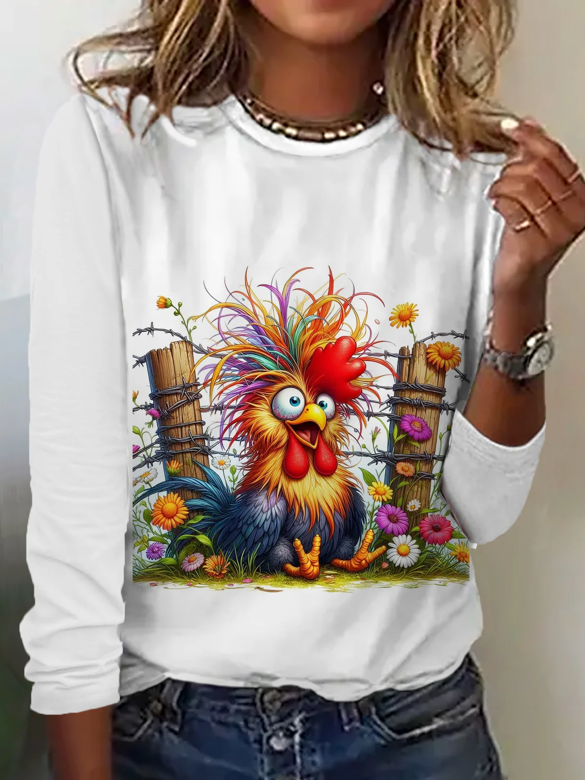 Women's Long Sleeve Tee T-shirt Spring/Fall Animal Cotton-Blend Crew Neck Daily Going Out Casual Top