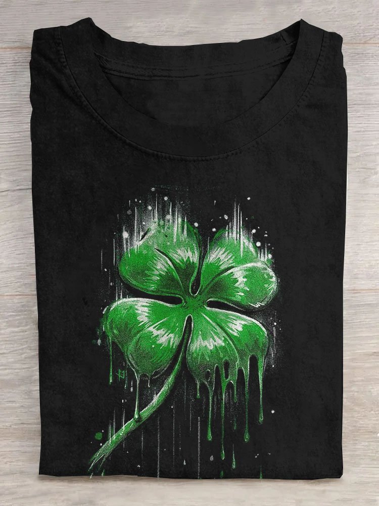 Women's Four-leaf Clover Short Sleeve Tee T-shirt Crew Neck Casual Summer Top