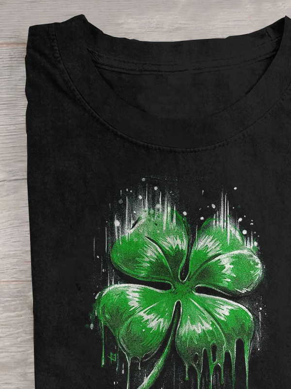 Women's Four-leaf Clover Short Sleeve Tee T-shirt Crew Neck Casual Summer Top