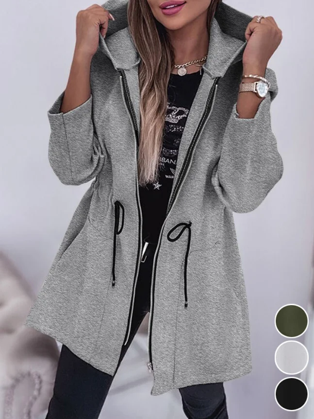 Hoodie Plain Zipper Casual Jacket