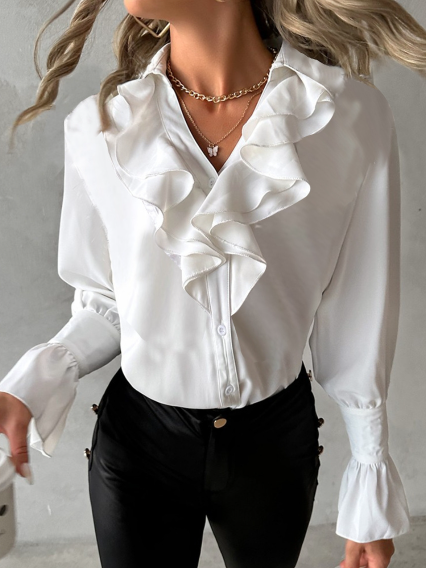 Women's Long Sleeve Blouse Spring/Fall Plain V Neck Daily Going Out Casual Top