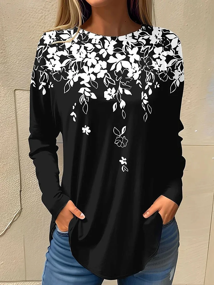 Women's Long Sleeve Tee T-shirt Spring/Fall Floral Lace Crew Neck Daily Going Out Casual Top