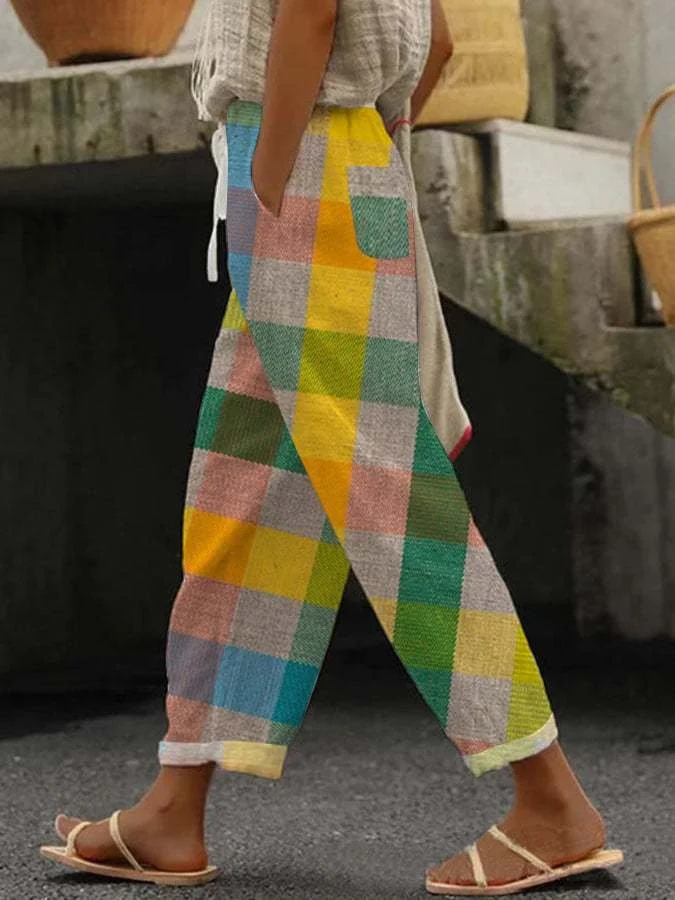 Women's Plaid Long Pant Casual Spring/Fall Trousers