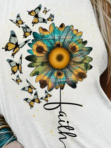 Women's Short Sleeve Tee T-shirt Summer Sunflower Printing Cotton Crew Neck Daily Going Out Vintage Top White