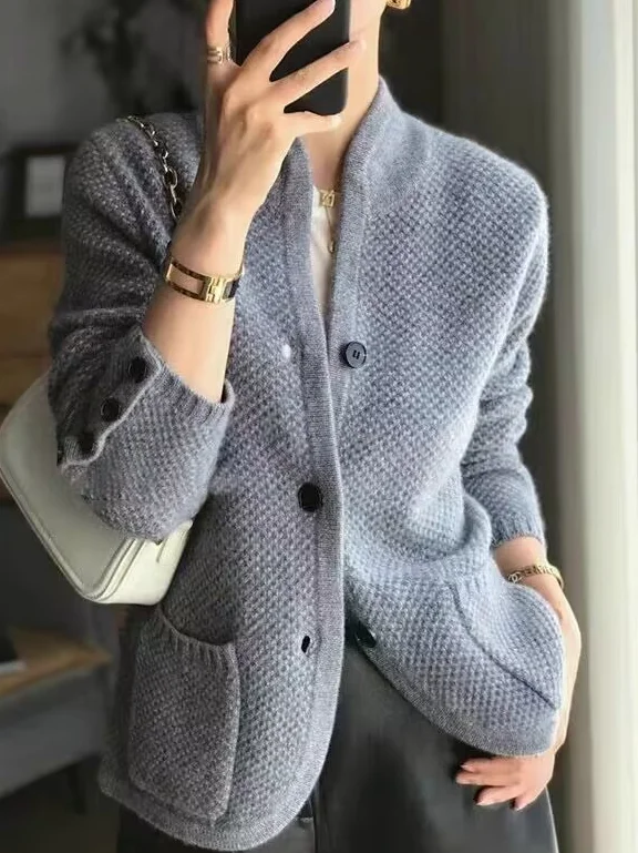 Women's Spring/Fall Outerwear Casual Jersey Plain Long Sleeve Jacket